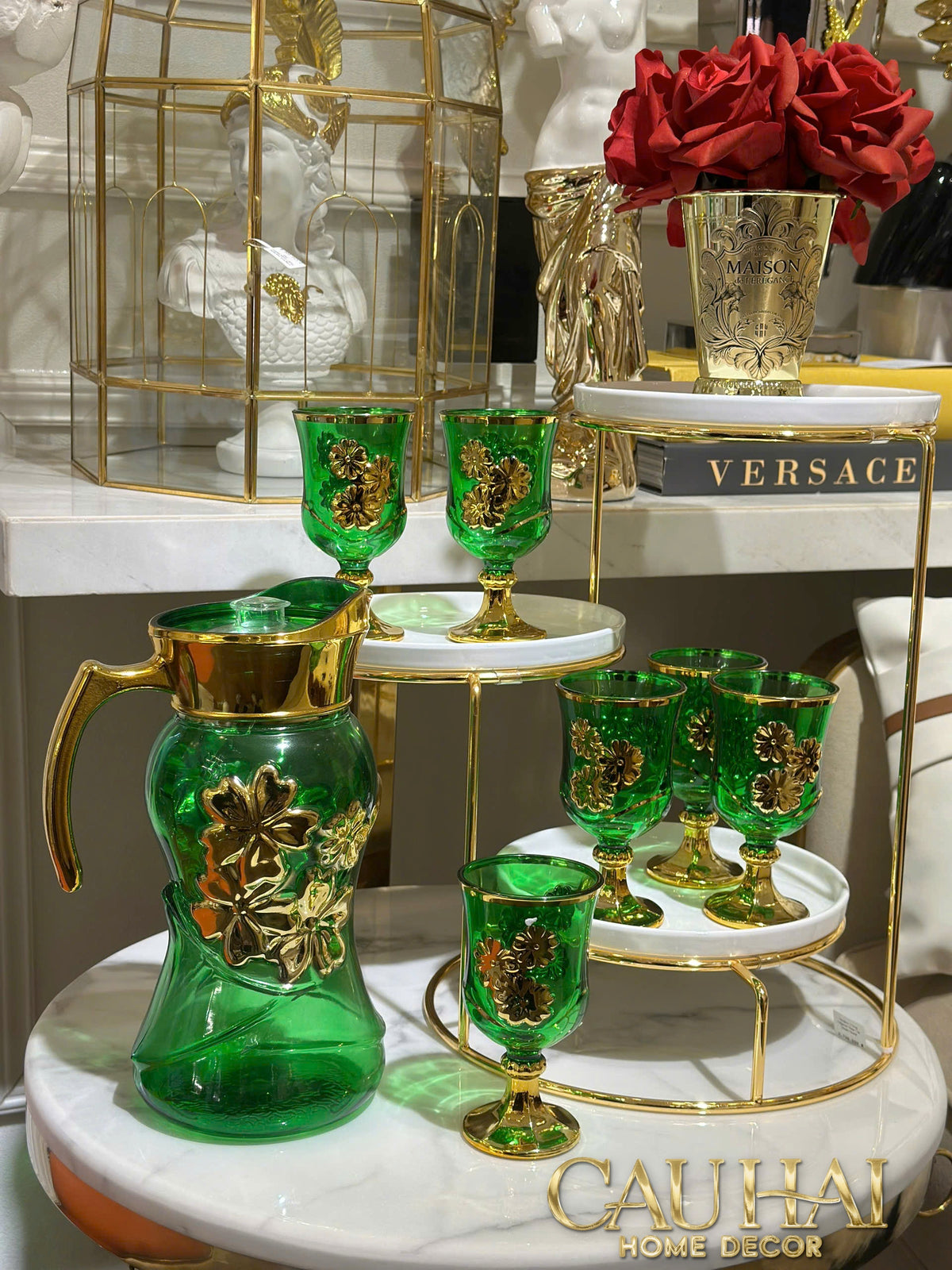 Set Binh Nuoc Thuy Tinh Grand Marquis Vert Jade Glass 7pcs-Set bình nước Carafe & Glassware Ensemble-CẬU HAI HOME DECOR