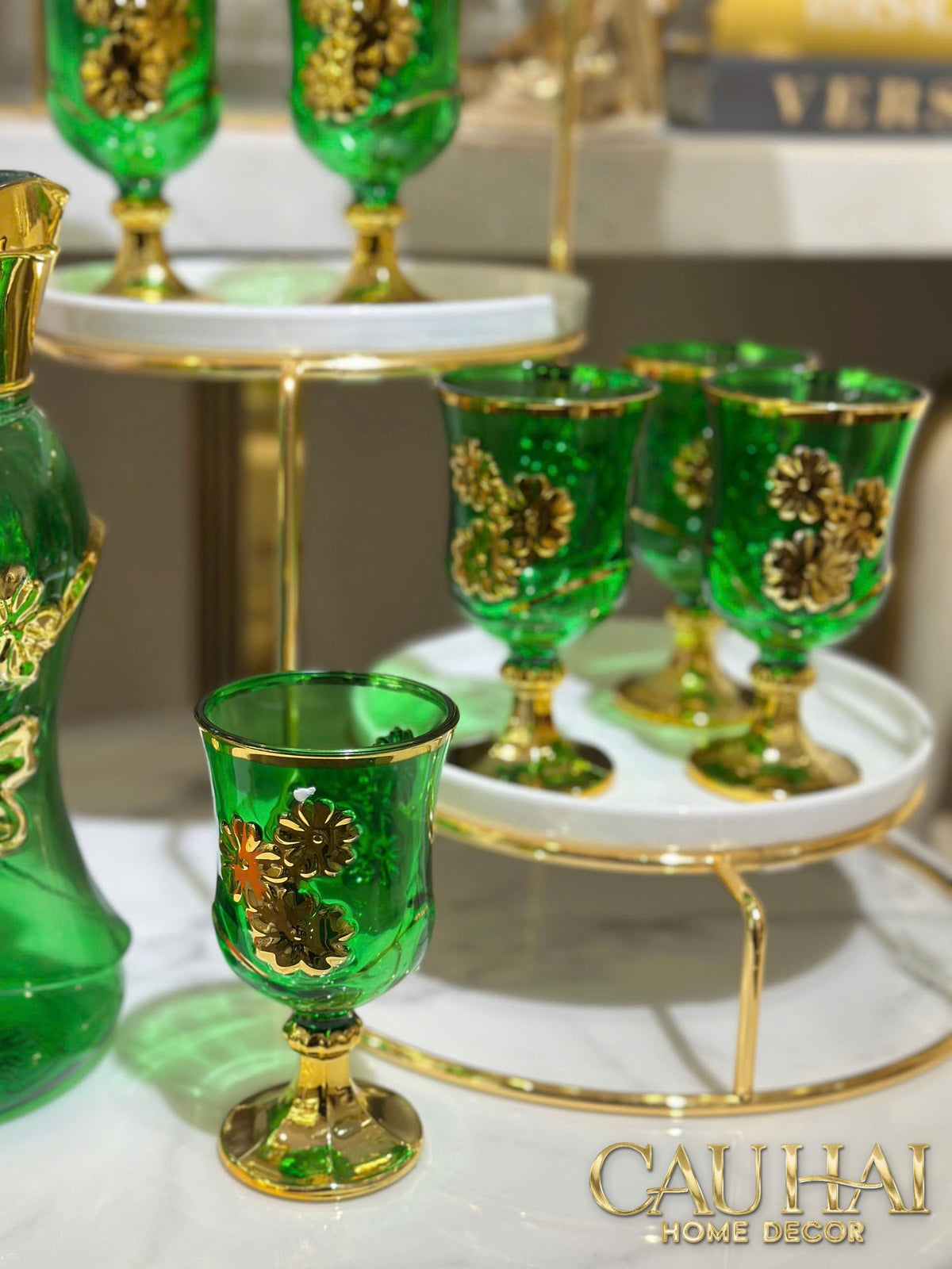 Set Binh Nuoc Thuy Tinh Grand Marquis Vert Jade Glass 7pcs-Set bình nước Carafe & Glassware Ensemble-CẬU HAI HOME DECOR