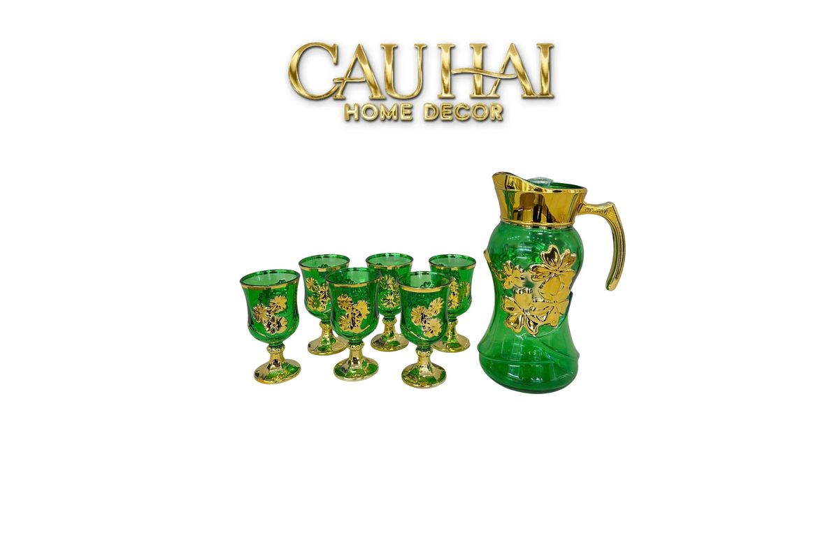 Set Binh Nuoc Thuy Tinh Grand Marquis Vert Jade Glass 7pcs-Set bình nước Carafe & Glassware Ensemble-CẬU HAI HOME DECOR