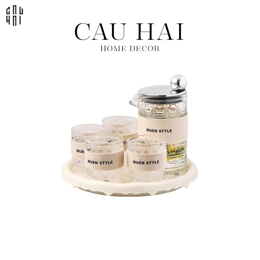 SET BÌNH NƯỚC THUỶ TINH JANIE 6PCS-CẬU HAI HOME DECOR