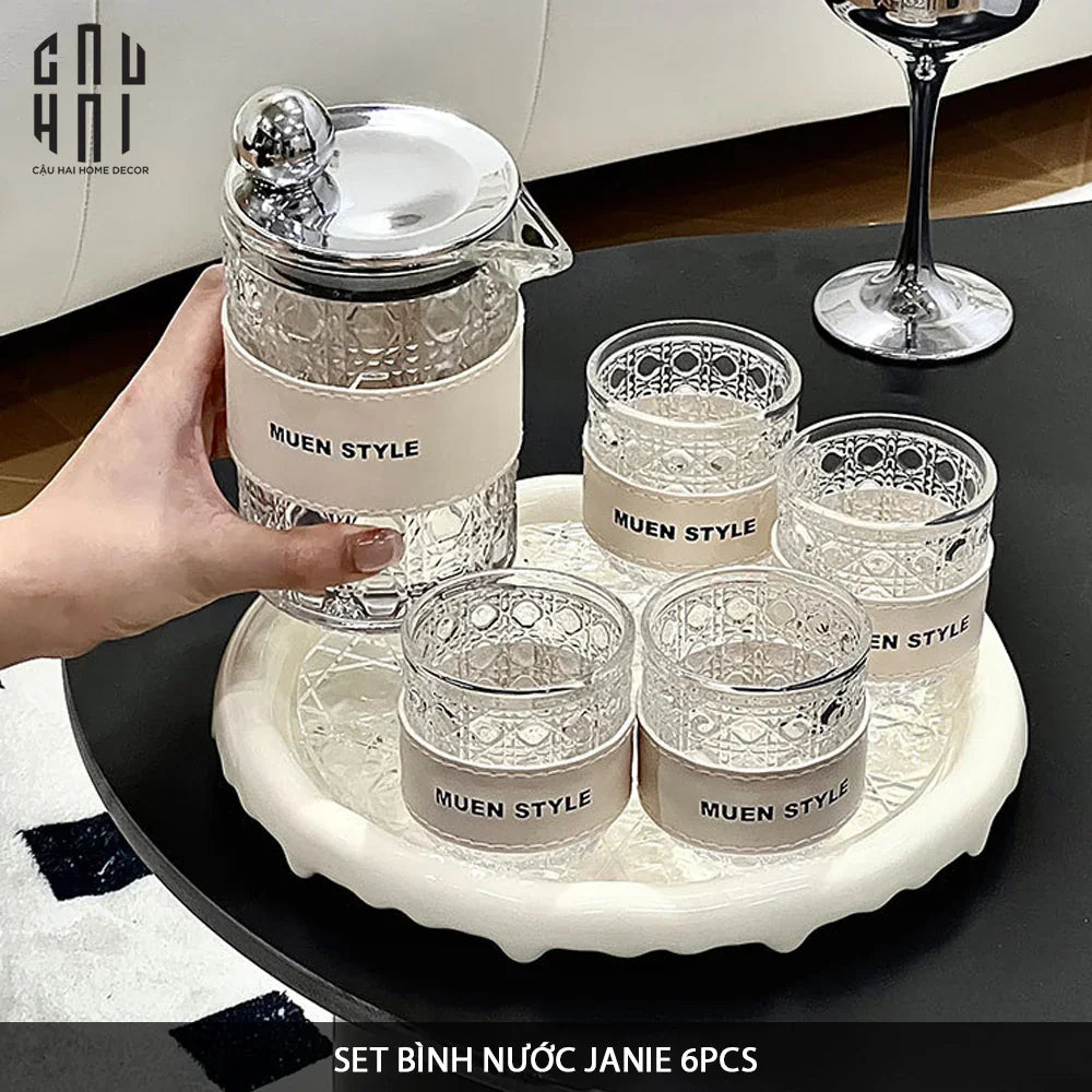 SET BÌNH NƯỚC THUỶ TINH JANIE 6PCS-CẬU HAI HOME DECOR