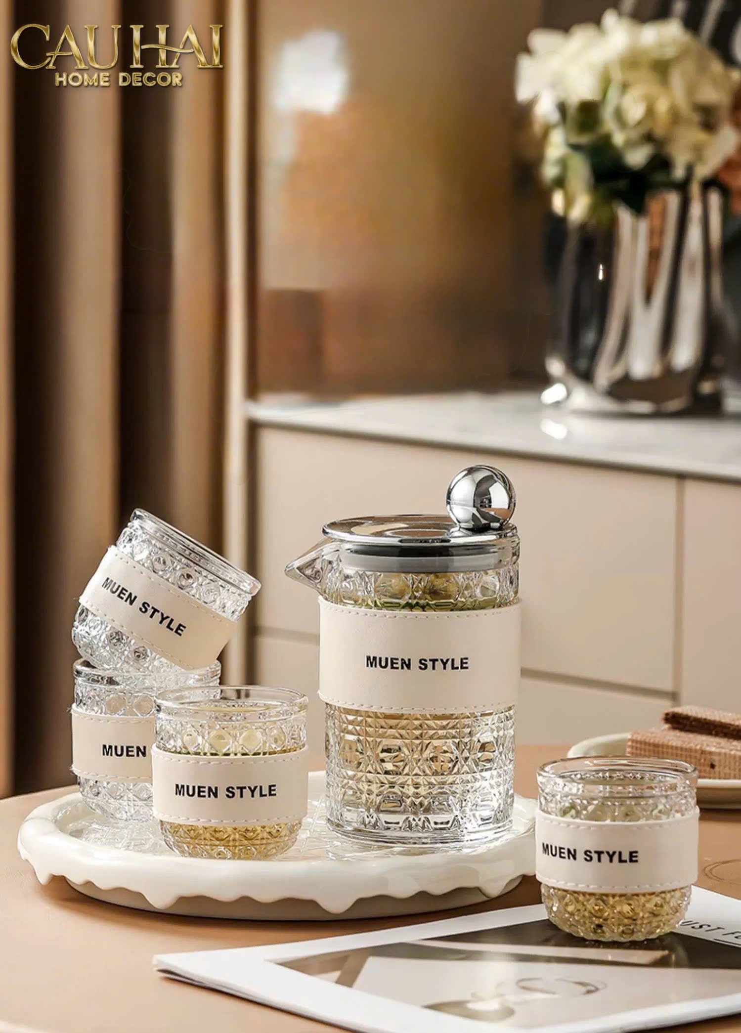 SET BÌNH NƯỚC THUỶ TINH JANIE 6PCS-CẬU HAI HOME DECOR