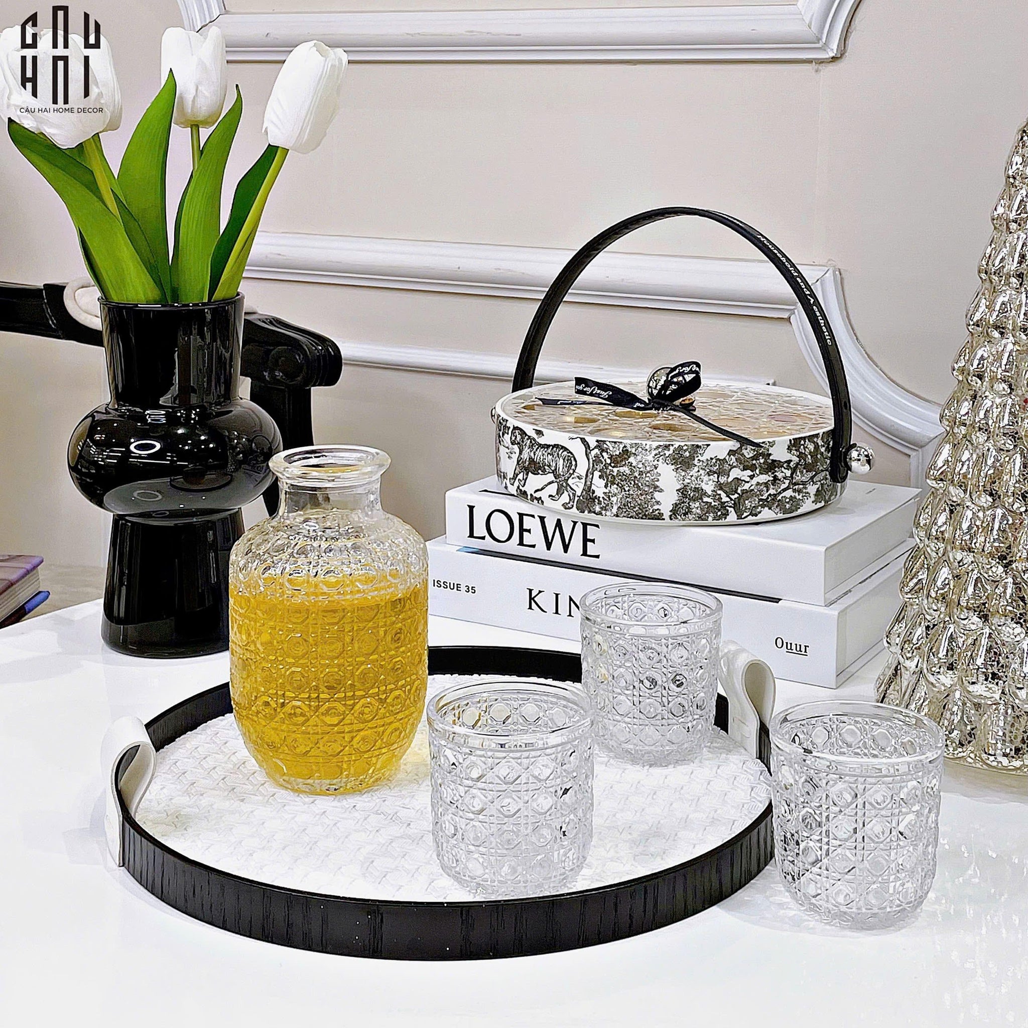 SET BÌNH NƯỚC THUỶ TINH LUXURY D.O UP DOWN CUP-CẬU HAI HOME DECOR