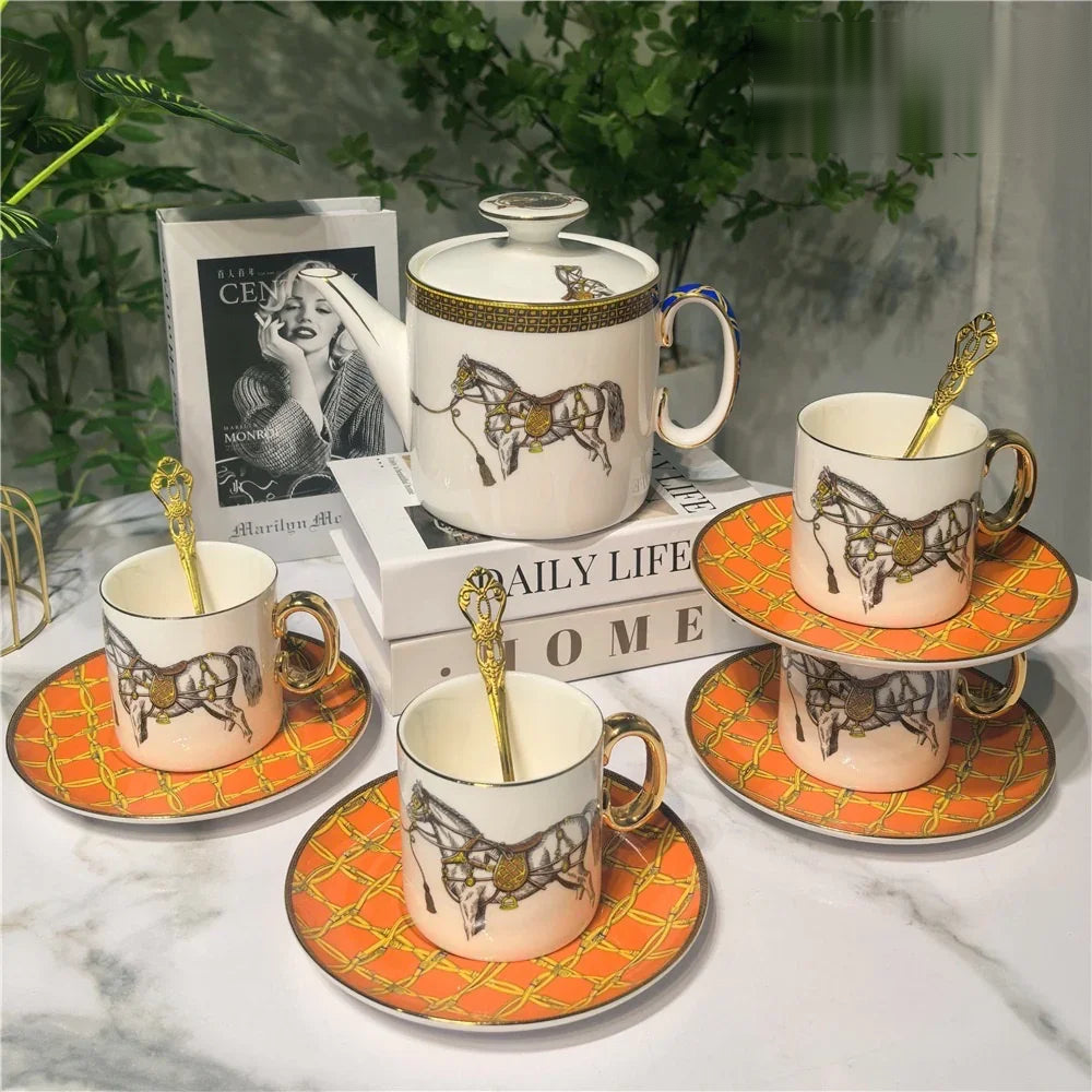 Maison Couture -  Set Bình Trà 4 Tách La Selle Royale H Class Tea Set  Orange Harnais 19pcs