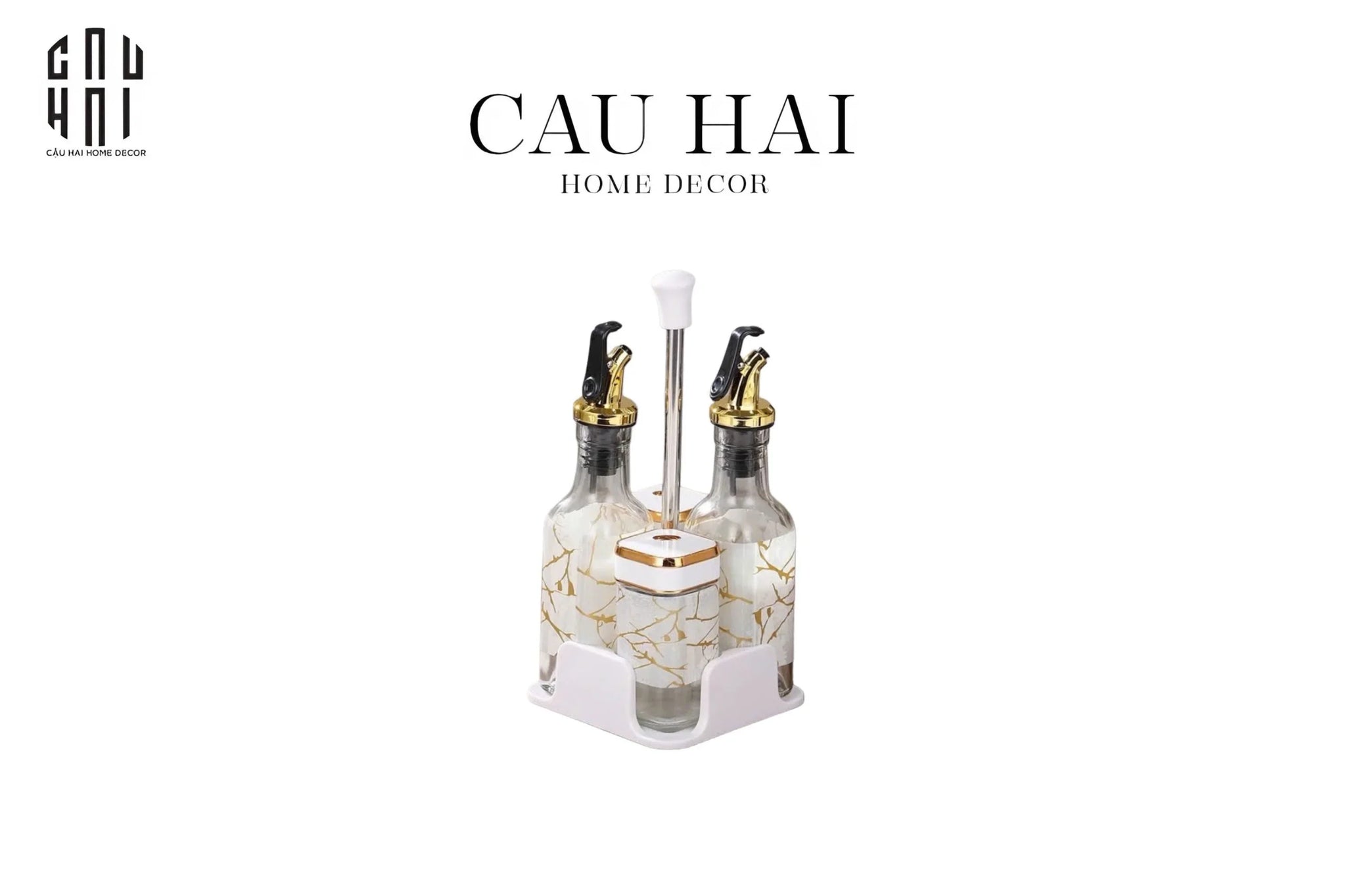 SET CHAI LỌ GIA VỊ GOLDEN VEIN WHITE FW25-CẬU HAI HOME DECOR