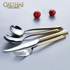 Set Dao Muỗng Nĩa 4 Món Élégance Allure Gilded Silver Dualité Premium Cutlery 4pcs-CẬU HAI HOME DECOR