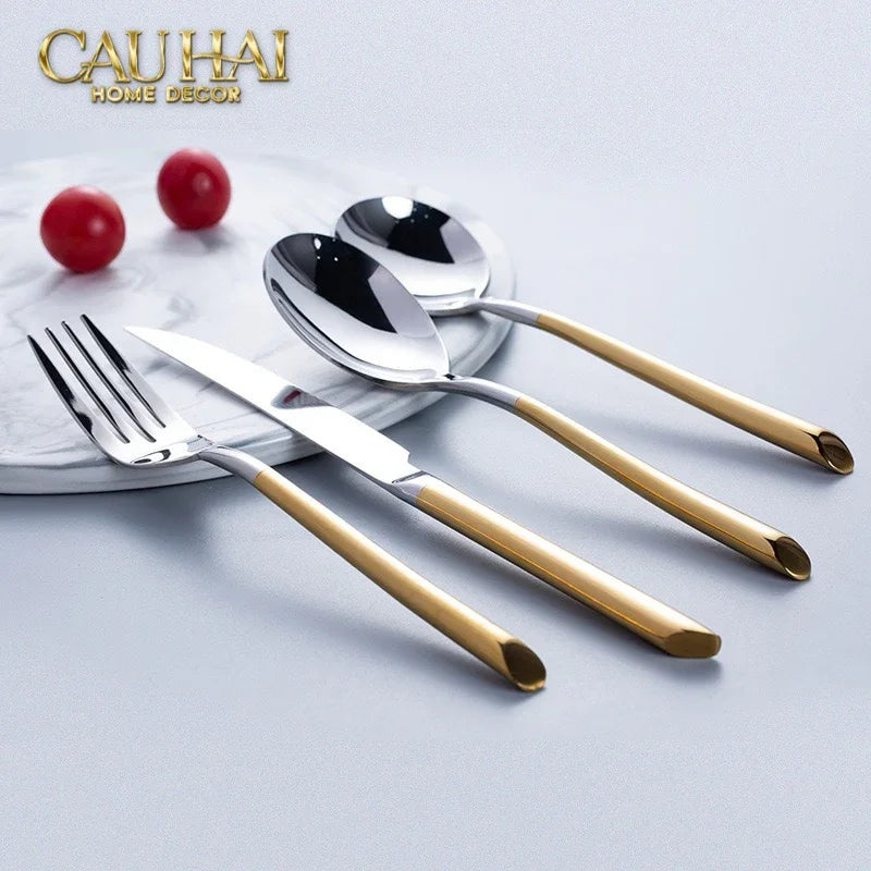 Set Dao Muỗng Nĩa 4 Món Élégance Allure Gilded Silver Dualité Premium Cutlery 4pcs-CẬU HAI HOME DECOR