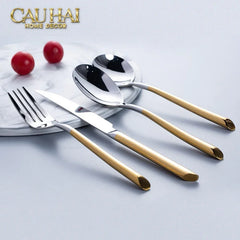 Set Dao Muỗng Nĩa 4 Món Élégance Allure Gilded Silver Dualité Premium Cutlery 4pcs-CẬU HAI HOME DECOR