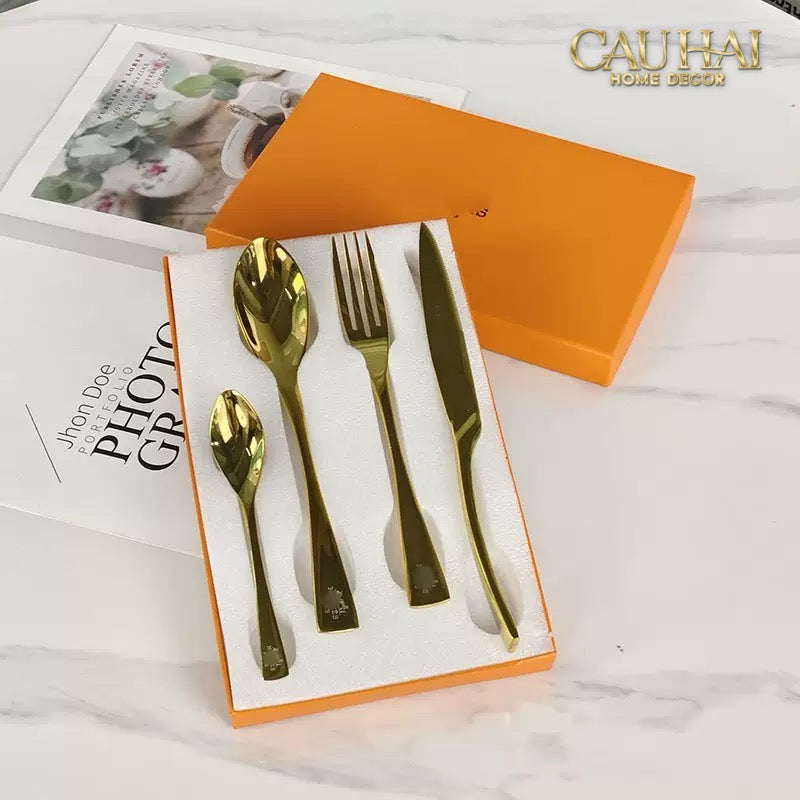Set Dao Muỗng Nĩa 4 Món H Class Golden Attelage Noble Dinner Cutlery 4pcs-CẬU HAI HOME DECOR