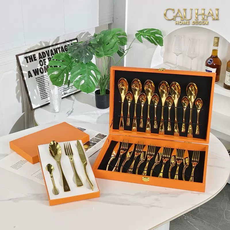 Set Dao Muỗng Nĩa 4 Món H Class Golden Attelage Noble Dinner Cutlery 4pcs-CẬU HAI HOME DECOR