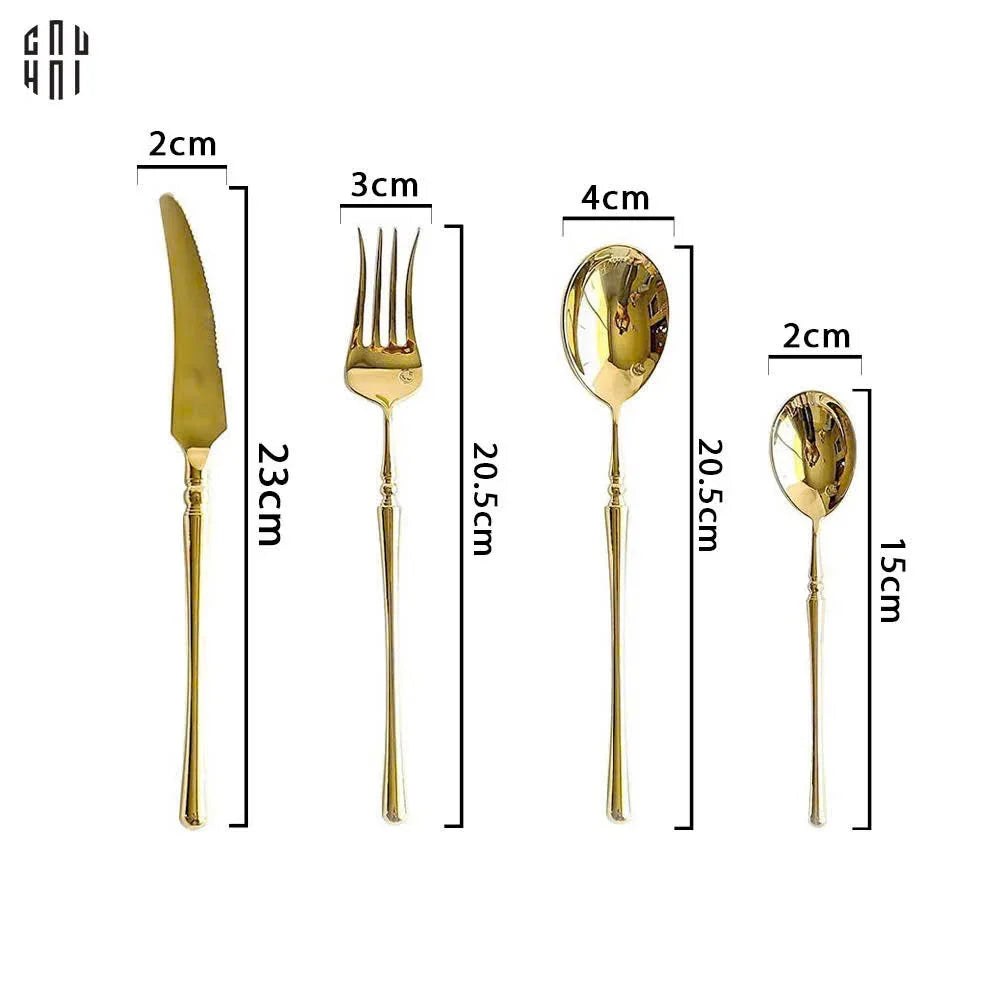 Set Dao Muỗng Nĩa 4 Món Haute Glamour Trident - Shining Golden Premium Cutlery 4pcs-CẬU HAI HOME DECOR