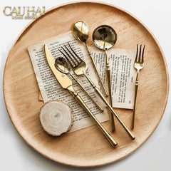 Set Dao Muỗng Nĩa 4 Món Haute Glamour Trident - Shining Golden Premium Cutlery 4pcs-CẬU HAI HOME DECOR
