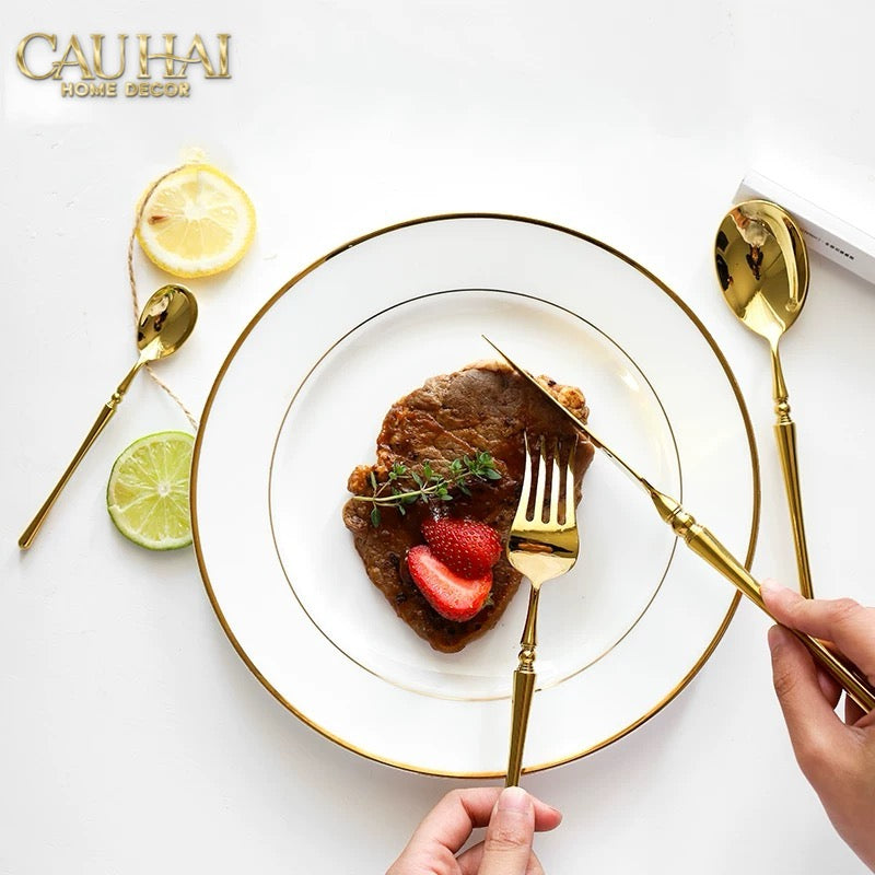 Set Dao Muỗng Nĩa 4 Món Haute Glamour Trident - Shining Golden Premium Cutlery 4pcs-CẬU HAI HOME DECOR
