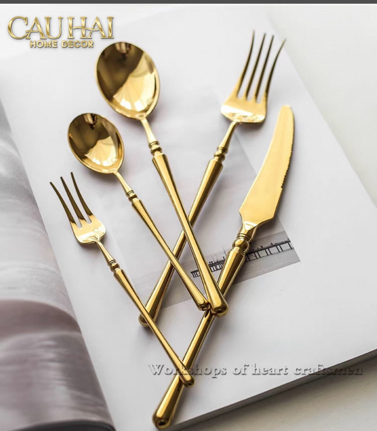 Set Dao Muỗng Nĩa 4 Món Haute Glamour Trident - Shining Golden Premium Cutlery 4pcs-CẬU HAI HOME DECOR