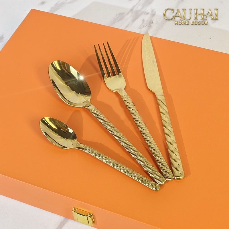 Set Dao Muỗng Nĩa 4 Món Impérial Sand Gold H Class Dinner Cutlery 4pcs-CẬU HAI HOME DECOR