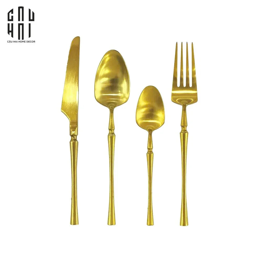 Set Dao Muỗng Nĩa 4 Món L'Amour Matte Gold - Allure Dinner Cutlery 4Pcs-CẬU HAI HOME DECOR