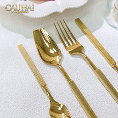 Set Dao Muỗng Nĩa 4 Món Raw Metal Gold Hybrid Dinner Cutlery Set 4pcs-CẬU HAI HOME DECOR