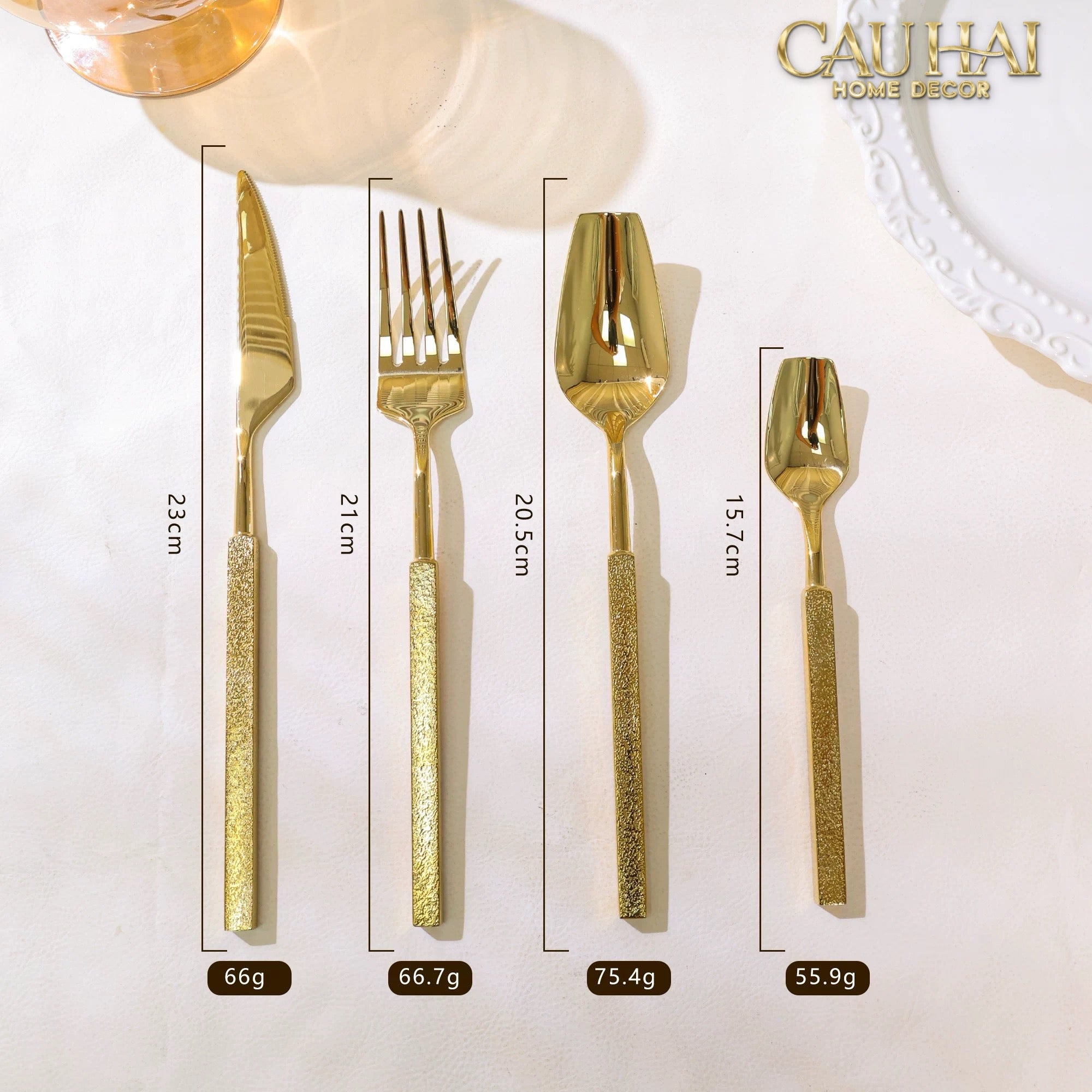 Set Dao Muỗng Nĩa 4 Món Raw Metal Gold Hybrid Dinner Cutlery Set 4pcs-CẬU HAI HOME DECOR