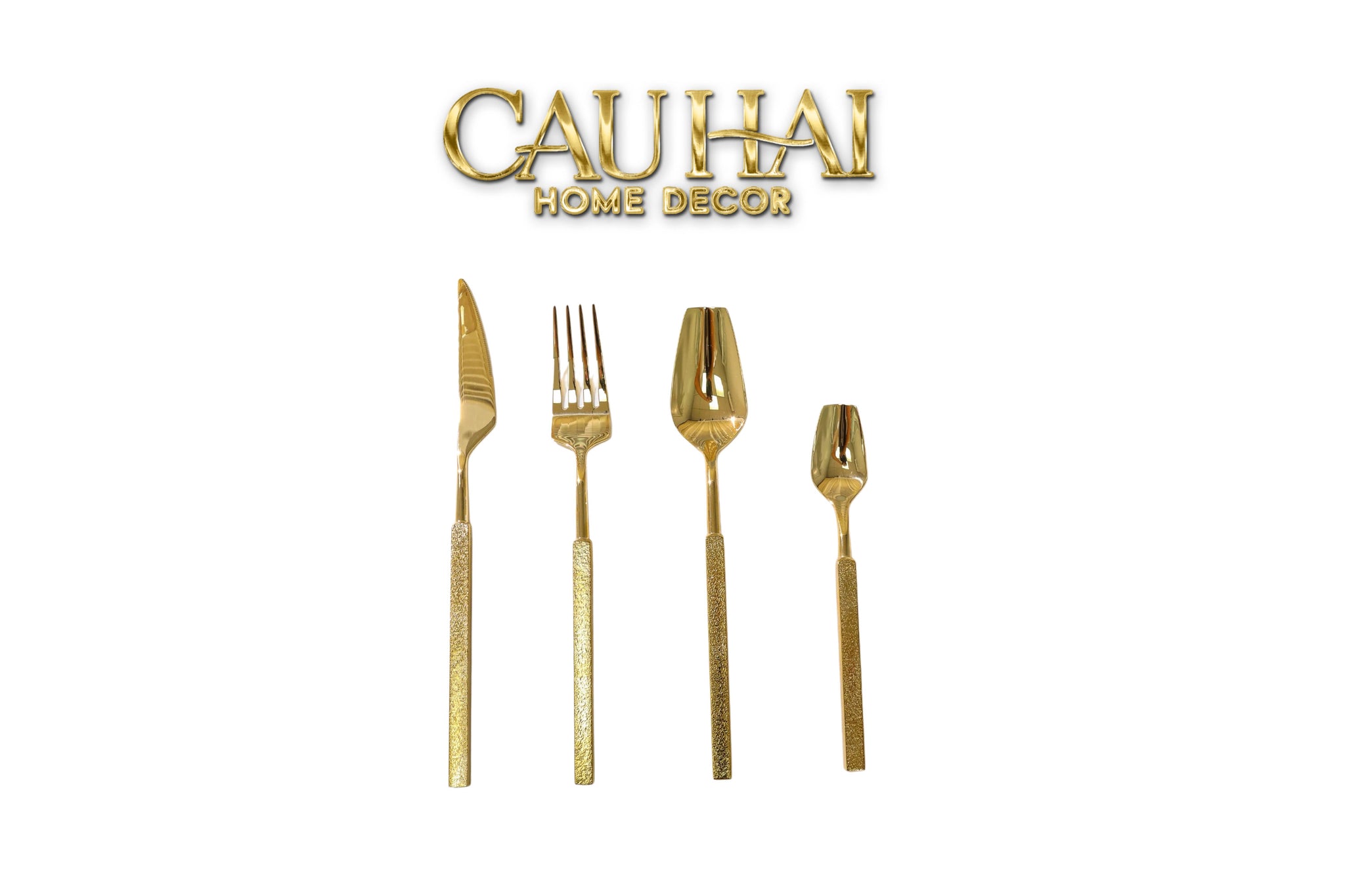 Set Dao Muỗng Nĩa 4 Món Raw Metal Gold Hybrid Dinner Cutlery Set 4pcs-CẬU HAI HOME DECOR