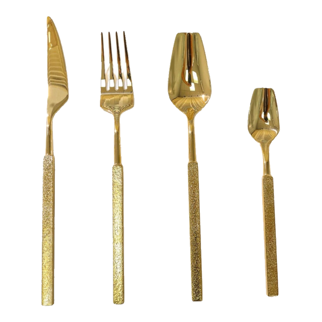 Set Dao Muỗng Nĩa 4 Món  Raw Metal Gold Hybrid Dinner Cutlery Set 4pcs