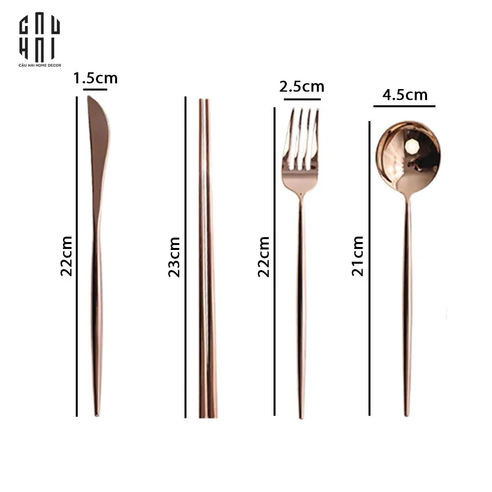 SET DAO NĨA ROSE GOLD 4PCS - CUTLERY ROSE GOLD 4PCS-CẬU HAI HOME DECOR