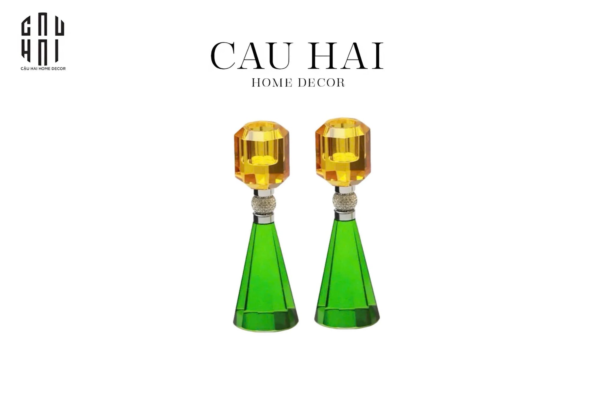 SET ĐẾ NẾN PHA LÊ - CANDLE GEM – EMERALD & CITRINE-CẬU HAI HOME DECOR