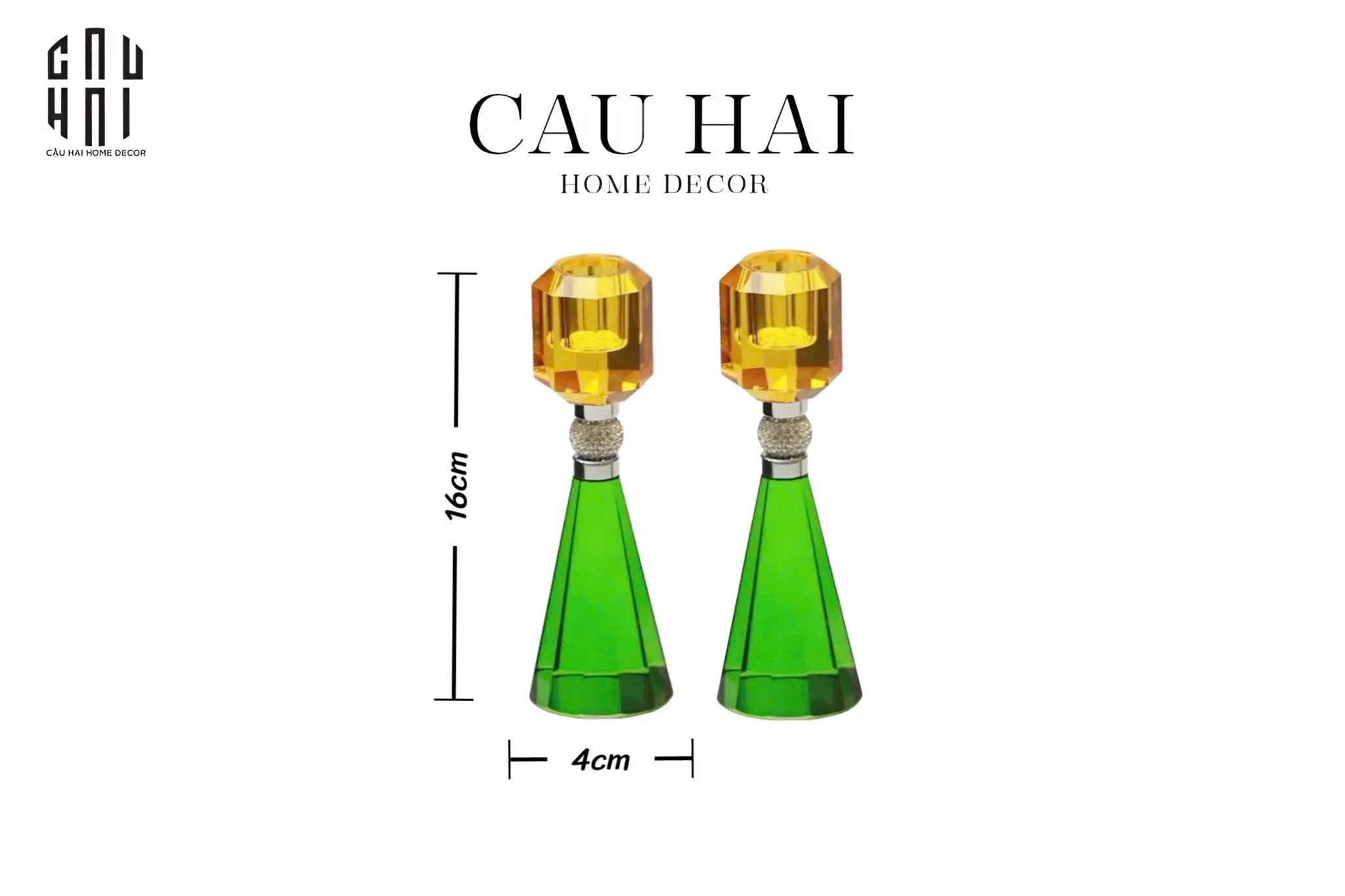 SET ĐẾ NẾN PHA LÊ - CANDLE GEM – EMERALD & CITRINE-CẬU HAI HOME DECOR