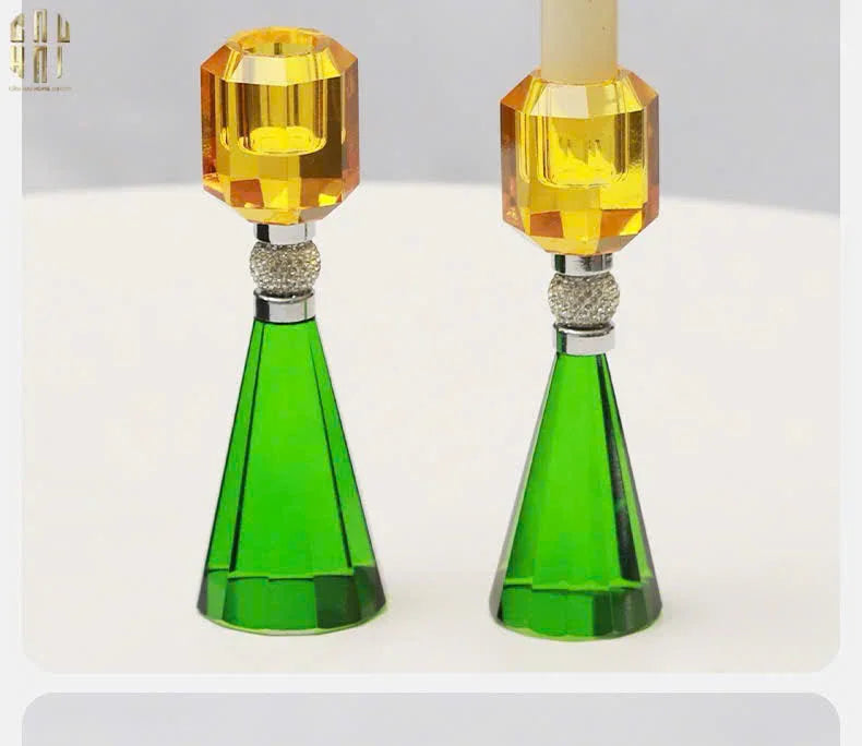 SET ĐẾ NẾN PHA LÊ - CANDLE GEM – EMERALD & CITRINE-CẬU HAI HOME DECOR