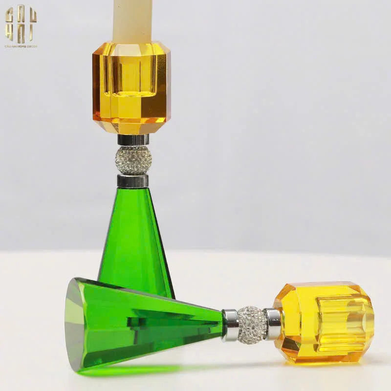 SET ĐẾ NẾN PHA LÊ - CANDLE GEM – EMERALD & CITRINE-CẬU HAI HOME DECOR