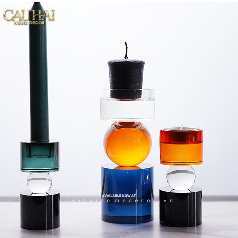 Set Đế Nến Pha Lê Đa Sắc Hừng Đông - Cristalleries Amber Dawn Candle Holders 6.5x16 5x11-ĐẾ NẾN-CẬU HAI HOME DECOR