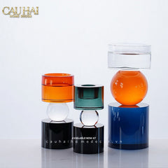 Set Đế Nến Pha Lê Đa Sắc Hừng Đông - Cristalleries Amber Dawn Candle Holders 6.5x16 5x11-ĐẾ NẾN-CẬU HAI HOME DECOR