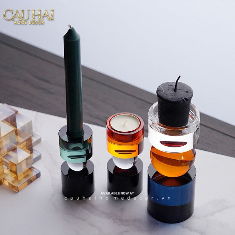 Set Đế Nến Pha Lê Đa Sắc Hừng Đông - Cristalleries Amber Dawn Candle Holders 6.5x16 5x11-ĐẾ NẾN-CẬU HAI HOME DECOR