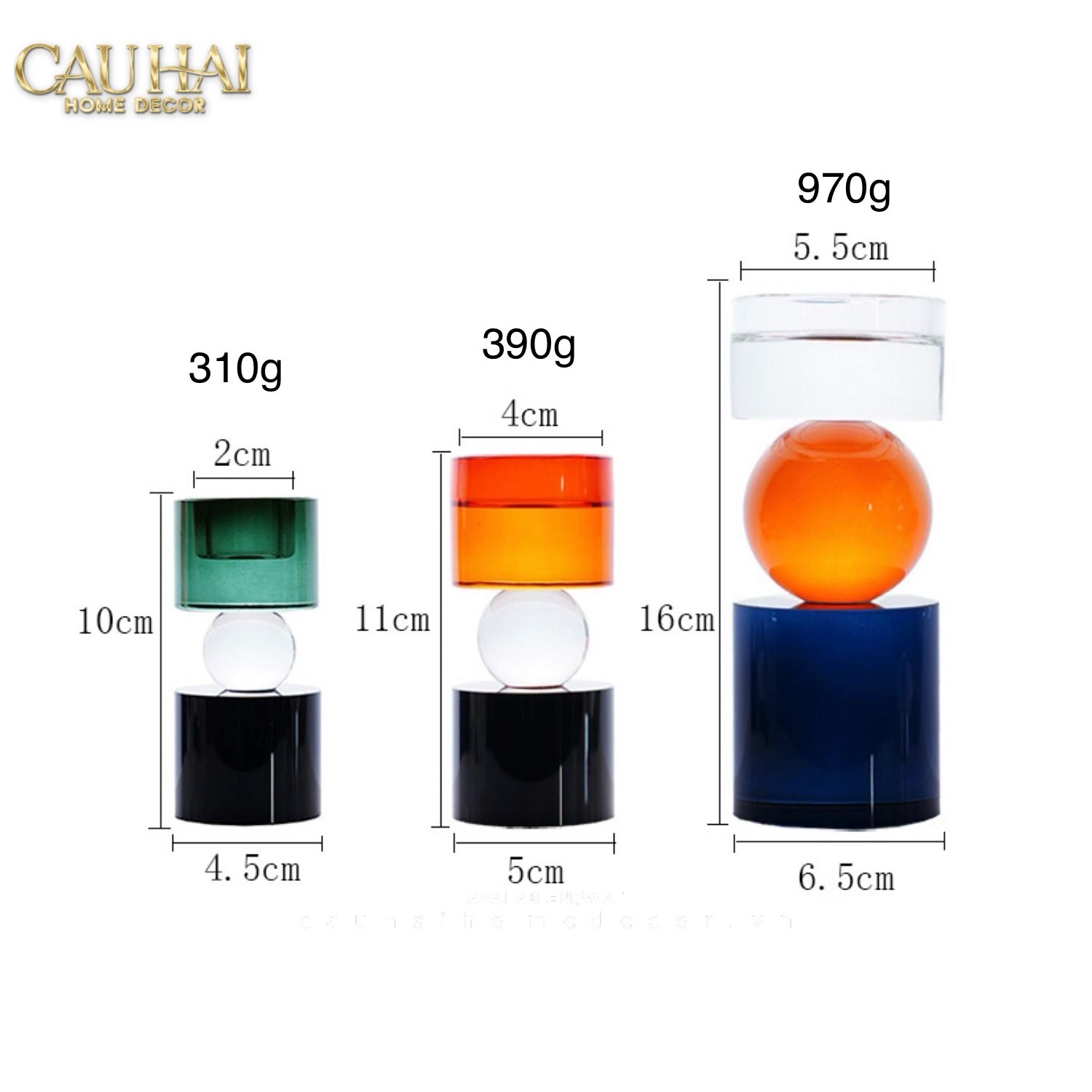 Set Đế Nến Pha Lê Đa Sắc Hừng Đông - Cristalleries Amber Dawn Candle Holders 6.5x16 5x11-ĐẾ NẾN-CẬU HAI HOME DECOR