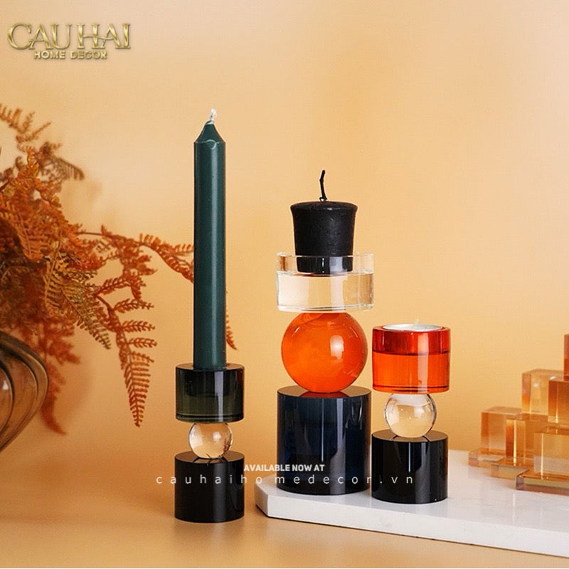 Set Đế Nến Pha Lê Đa Sắc Hừng Đông - Cristalleries Amber Dawn Candle Holders 6.5x16 5x11-ĐẾ NẾN-CẬU HAI HOME DECOR