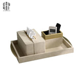 SET HỘP GIẤY DA VALENCIA PREMIUM + LEATHER TRAY 3PCS-CẬU HAI HOME DECOR