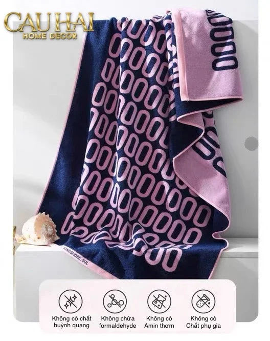 SET KHĂN TẮM 75x140 & 34x74 ZERO - ROSE NAVY BATH TOWEL-CẬU HAI HOME DECOR