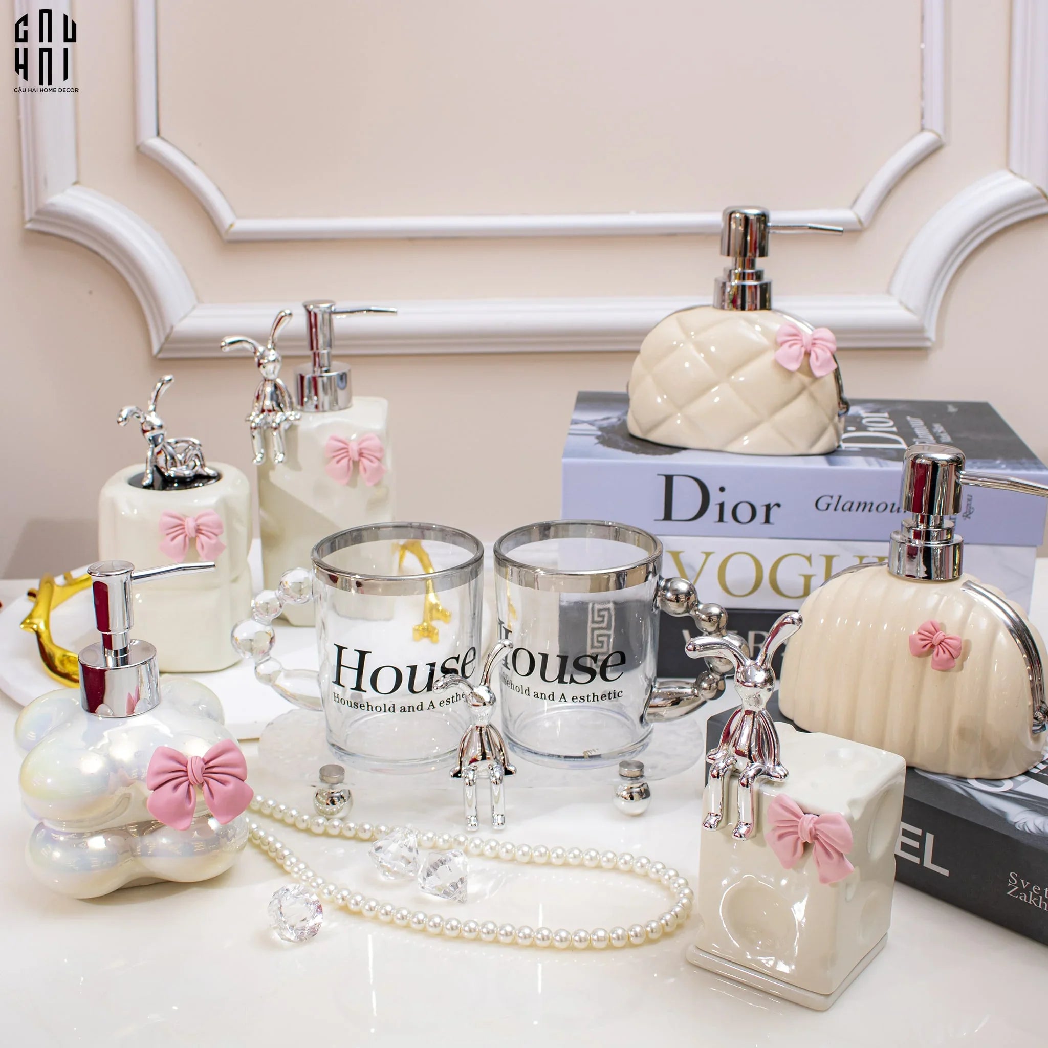 Set Khay Và 2 Ly Morning Bathroom Vanity-CẬU HAI HOME DECOR