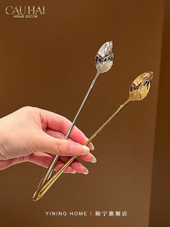 Set Muỗng Dài Thìa Coffee Argent Golden Leaf Coffee Spoon Set 4pcs. 2.2x19.5cm-CẬU HAI HOME DECOR