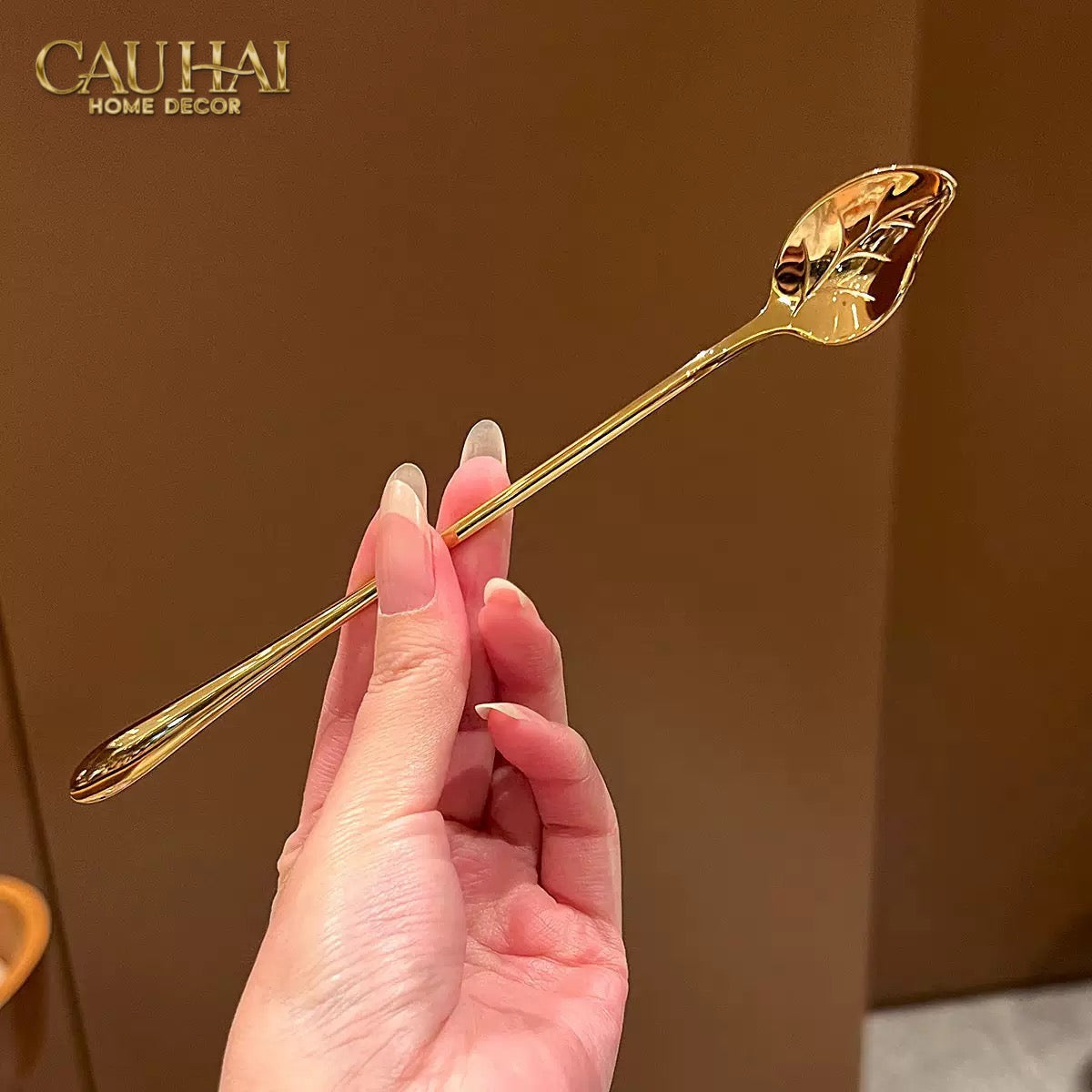 Set Muỗng Dài Thìa Coffee Argent Golden Leaf Coffee Spoon Set 4pcs. 2.2x19.5cm-CẬU HAI HOME DECOR