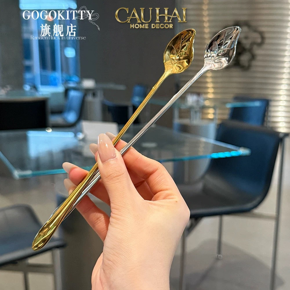 Set Muỗng Dài Thìa Coffee Argent Golden Leaf Coffee Spoon Set 4pcs. 2.2x19.5cm-CẬU HAI HOME DECOR