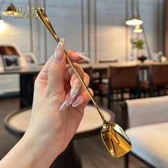 Set Muỗng Dài Thìa Coffee Silver Golden Square Head Coffee Spoon Set 4pcs. 2.2x19.5cm-CẬU HAI HOME DECOR