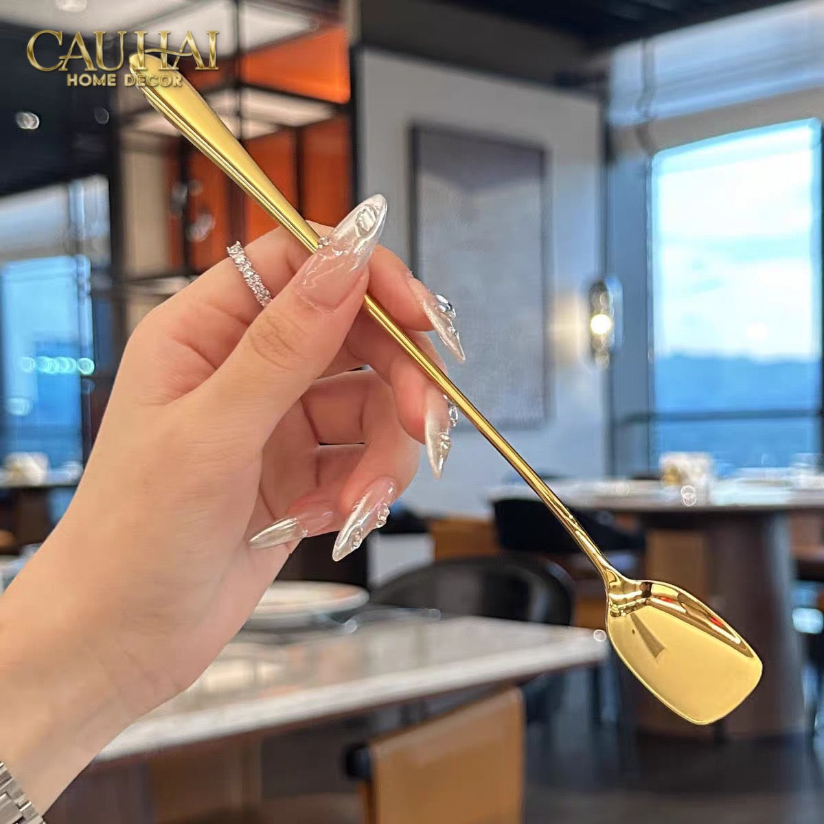 Set Muỗng Dài Thìa Coffee Silver Golden Square Head Coffee Spoon Set 4pcs. 2.2x19.5cm-CẬU HAI HOME DECOR