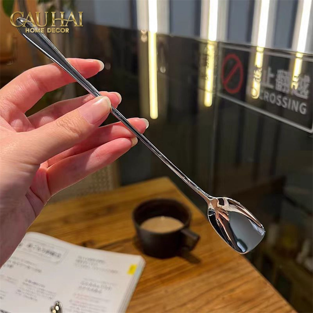 Set Muỗng Dài Thìa Coffee Silver Golden Square Head Coffee Spoon Set 4pcs. 2.2x19.5cm-CẬU HAI HOME DECOR