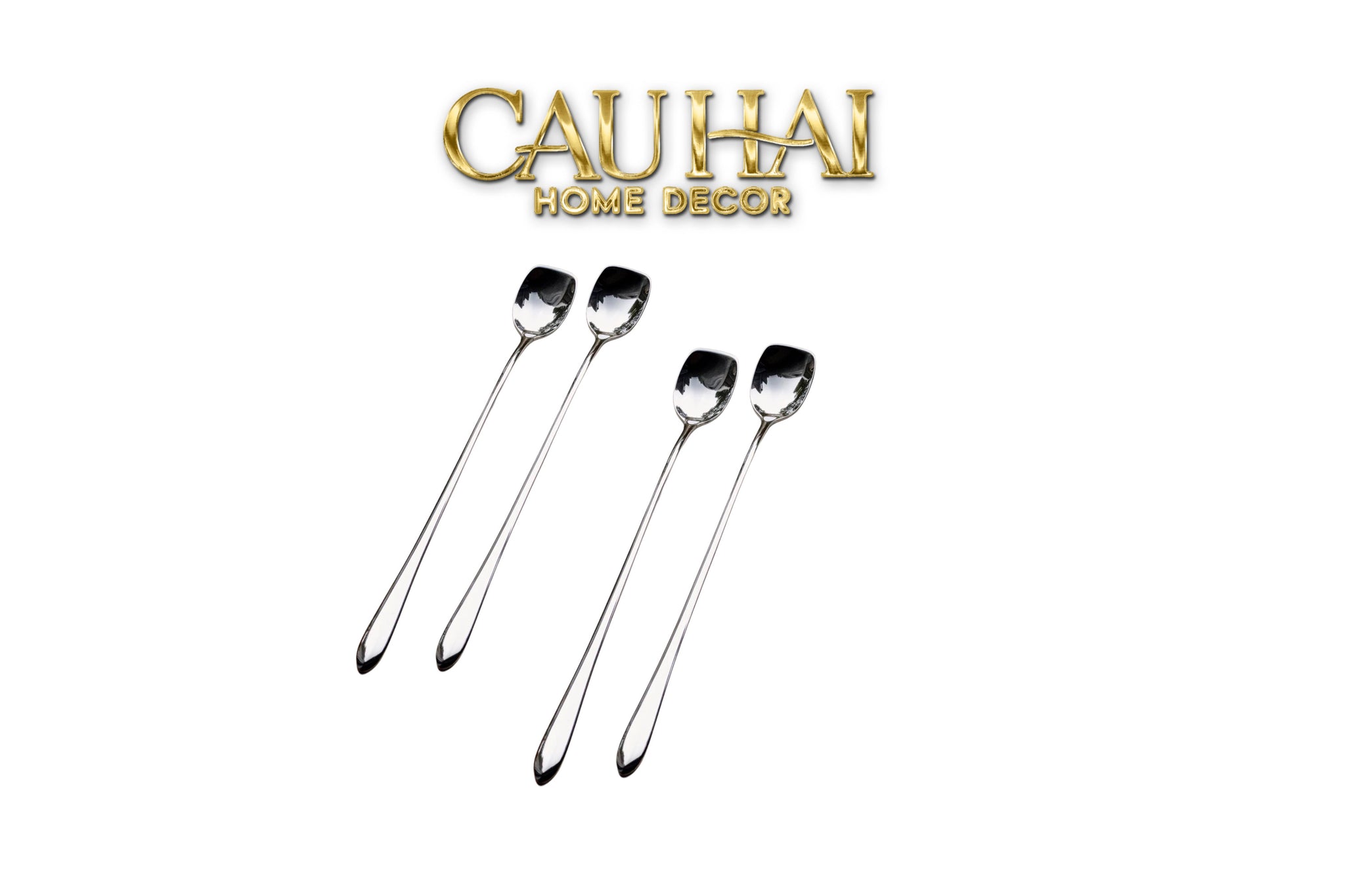 Set Muỗng Dài Thìa Coffee Silver Golden Square Head Coffee Spoon Set 4pcs. 2.2x19.5cm-CẬU HAI HOME DECOR