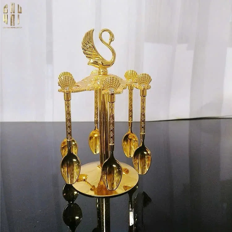 SET MUỖNG - GOLD COFFEE SPOON SWAN CAROUSEL 6 CÁI-CẬU HAI HOME DECOR