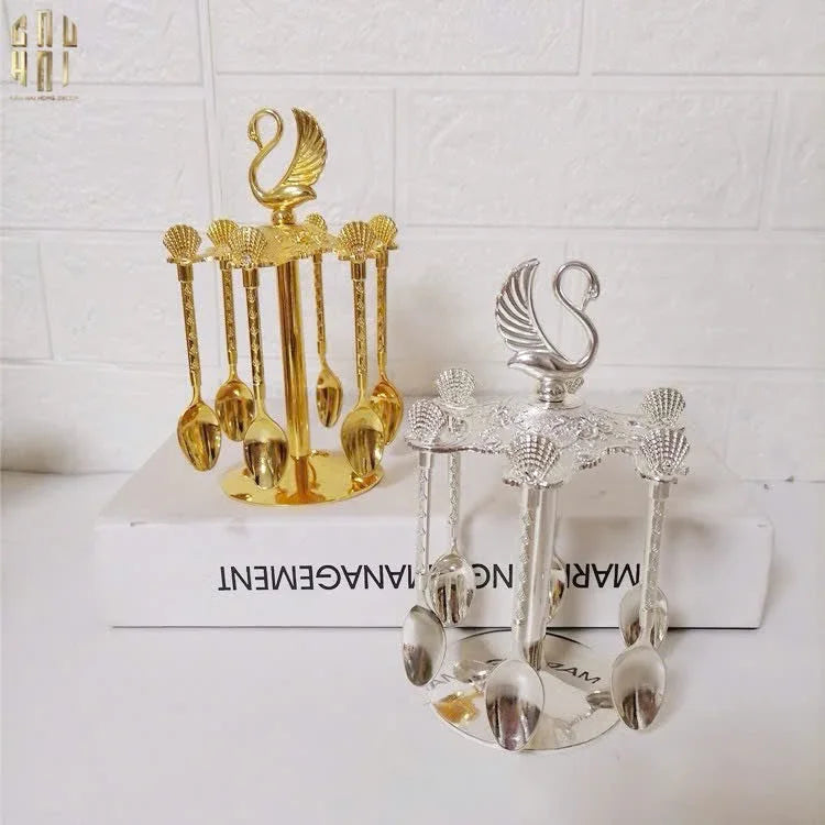 SET MUỖNG - GOLD COFFEE SPOON SWAN CAROUSEL 6 CÁI-CẬU HAI HOME DECOR