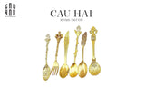 SET MUỖNG TRÁNG MIỆNG - GOLD COFFEE SPOON ANTIQUE 6 CÁI-CẬU HAI HOME DECOR