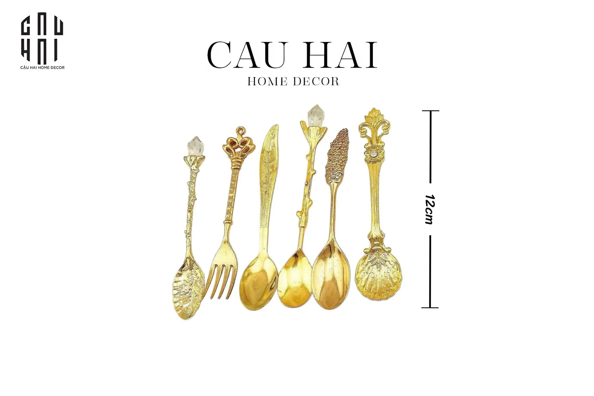 SET MUỖNG TRÁNG MIỆNG - GOLD COFFEE SPOON ANTIQUE 6 CÁI-CẬU HAI HOME DECOR
