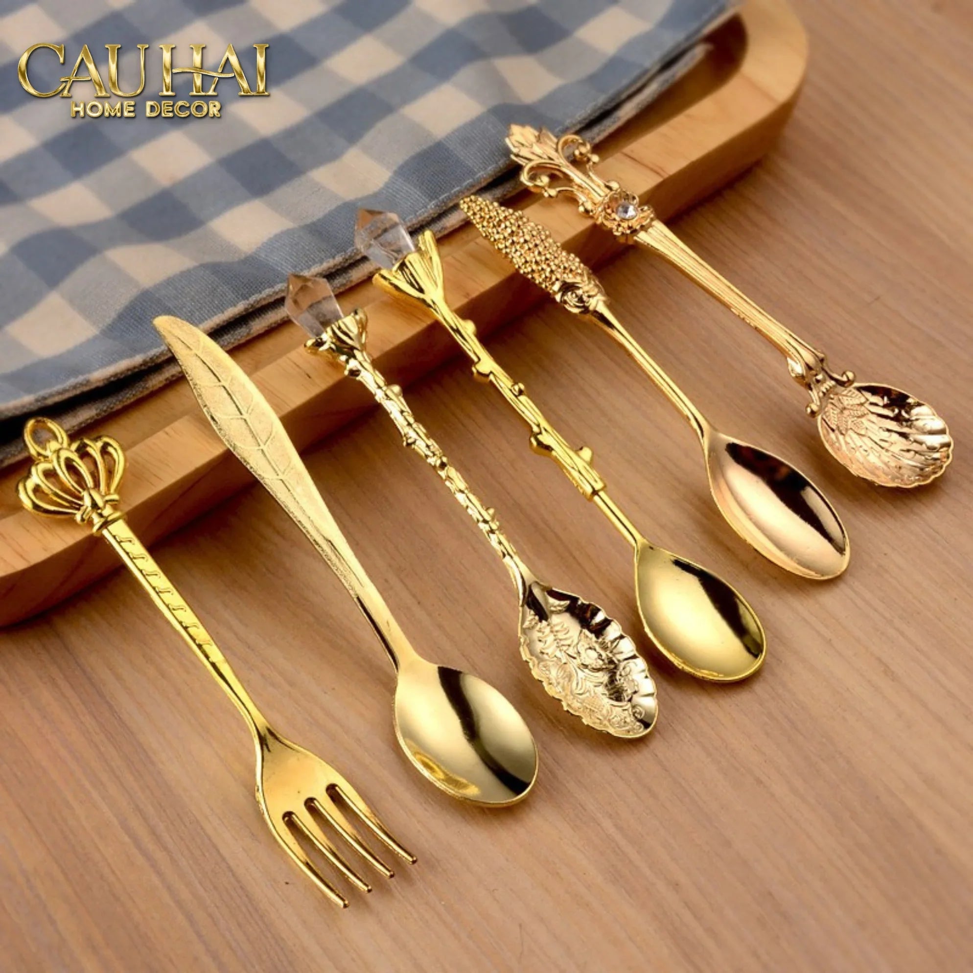 Set Muỗng Tráng Miệng - Gold Coffee Spoon Antique 6 Cái-CẬU HAI HOME DECOR