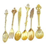 Set Muỗng Tráng Miệng - Gold Coffee Spoon Antique 6 Cái